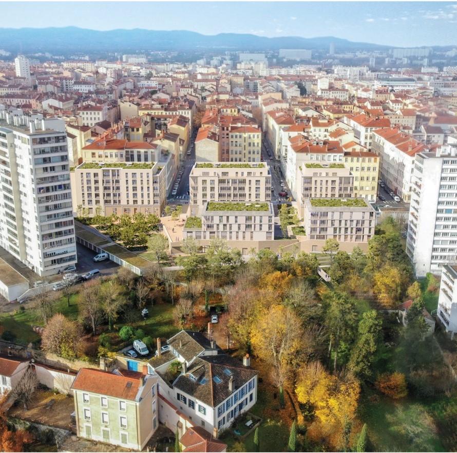Perspective du projet qui prend place sur le site de l'ancien collège Scève à Lyon 4